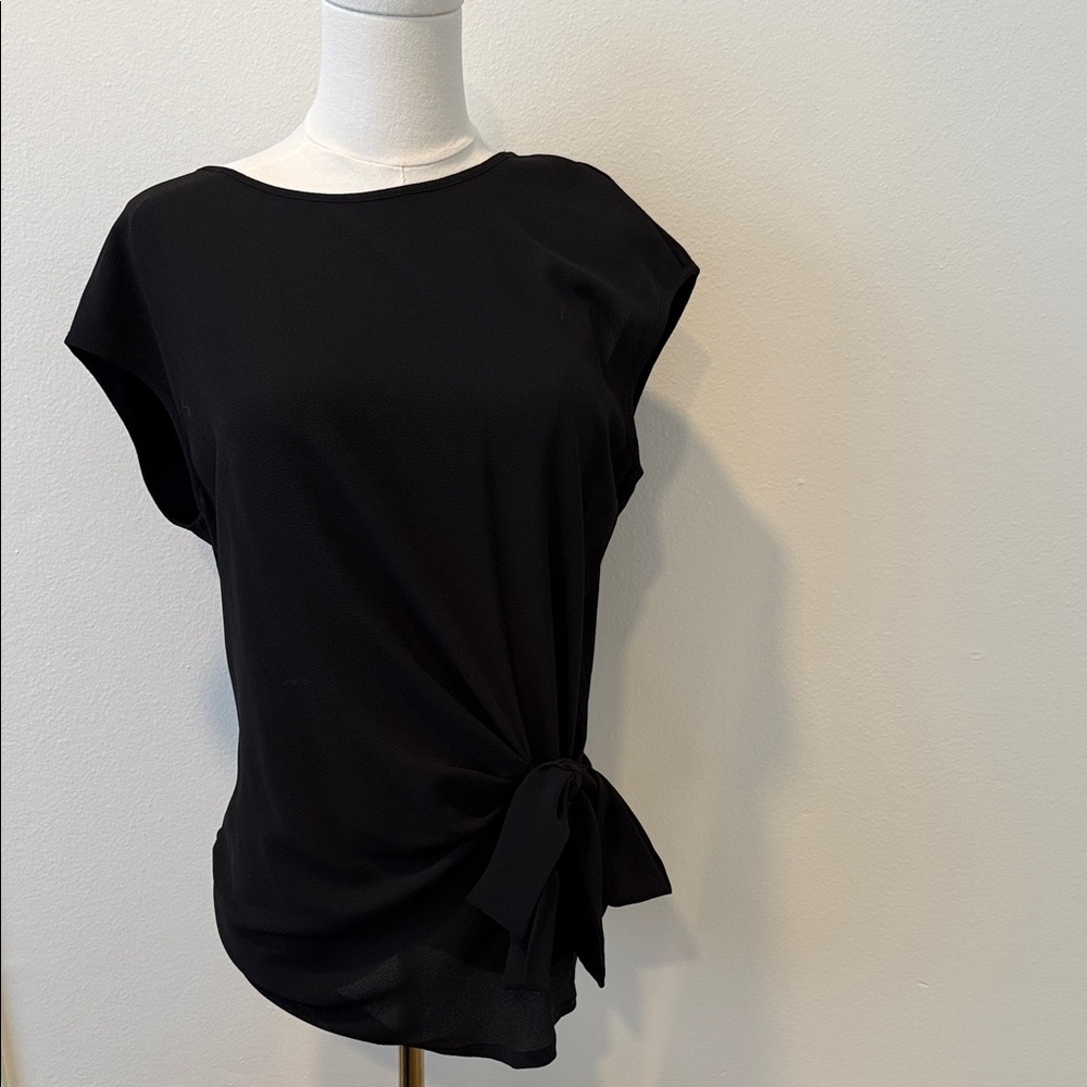 Vince Camuto Black Side Tie Mixed Fabric Blouse Size Small
